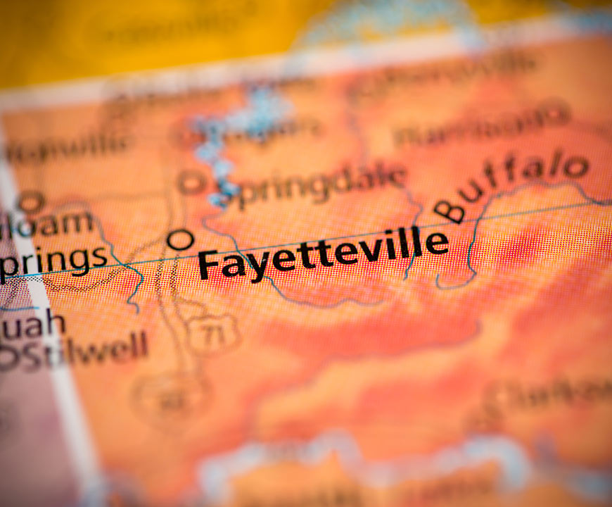 Fayetteville, AR, on the map where our Title Company is located